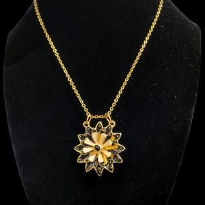 14k-Gold Plated 925 Sterling Silver Flower Petal Pendant Statement Necklace (A)